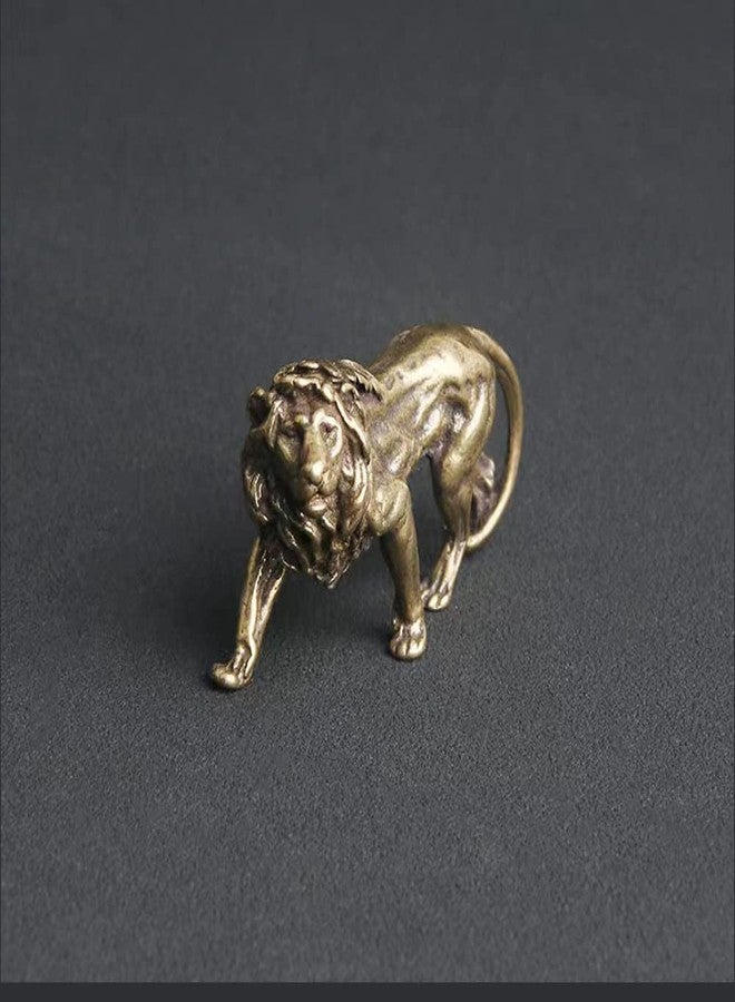 ALHBEJT Chinese Handmade Brass Lion Statue Home Decor Animal Figurines for Living Room Bedroom Home Office Cabinets Mininature Craft Gift (2Pcs Gold) - Image 2